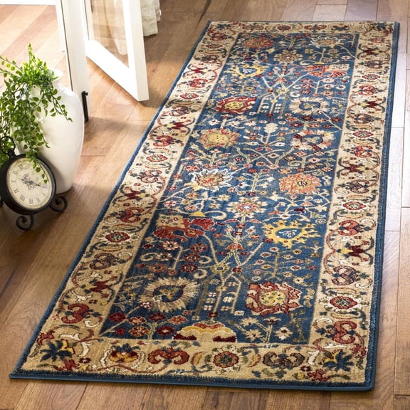 SAFAVIEH Kashan Vaska Traditional Runner Rug, Blue/Tan, 2'6" x 8'