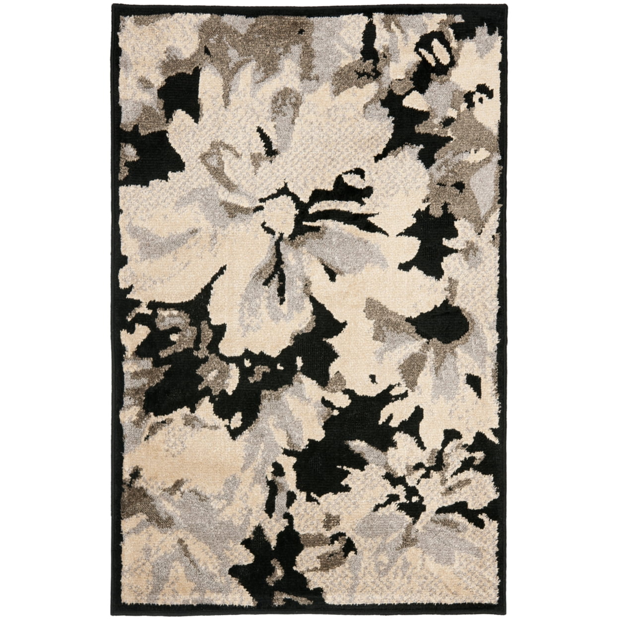 Kashmir Black and Ivory Floral 5' x 8' Wool Rug