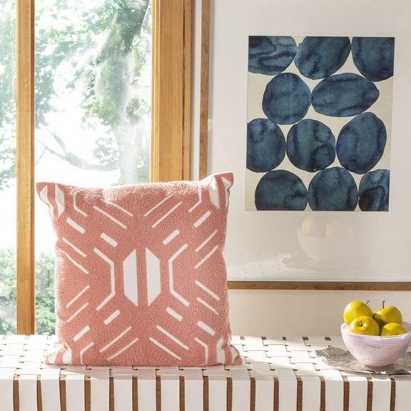 SAFAVIEH Kassidy 18" x 18" Geometric Plush Pillow, Blush/White