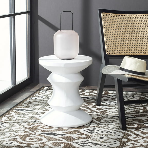 SAFAVIEH Katara Outdoor Patio Concrete Accent Stool, Ivory