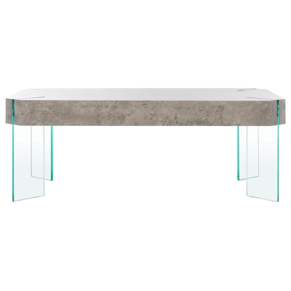 SAFAVIEH Katelyn Contemporary Wood Coffee Table, Light Concrete/Clear Glass