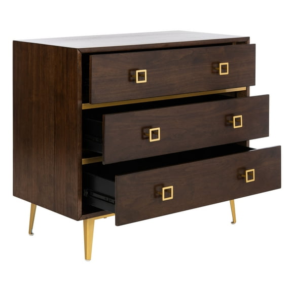 SAFAVIEH Katia Contemporary Retro Three Drawer Chest, Brown (31.9 in. W x 16 in. D x 29 in. H)