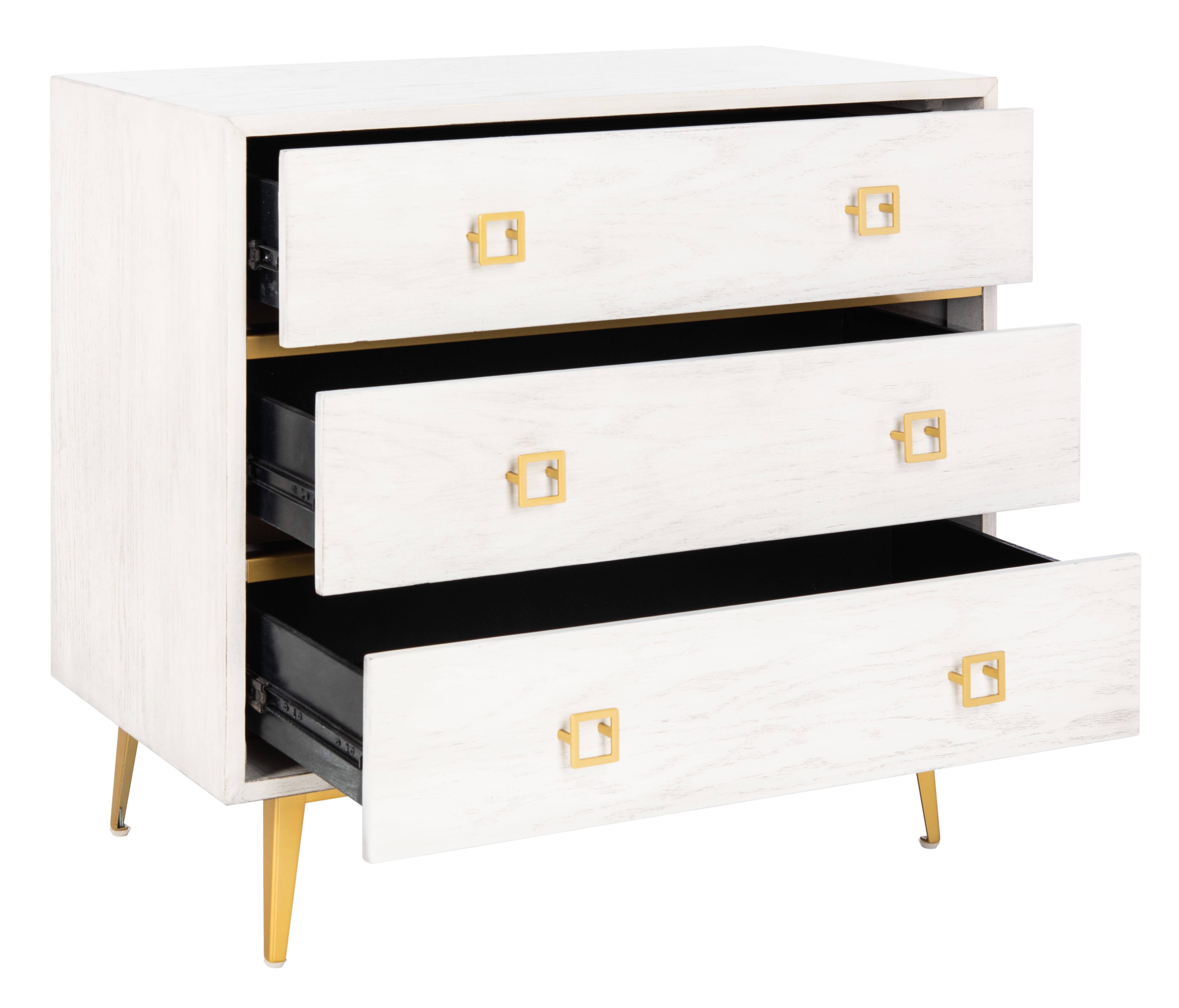 Katia White Wash and Gold 3-Drawer Transitional Chest