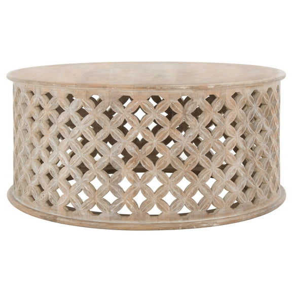 SAFAVIEH Kaydix Rustic Round Coffee Table Wood, Burnt White