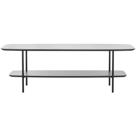 SAFAVIEH Kayleigh Modern Wood Coffee Table, White Faux Marble/Matte Black/Black