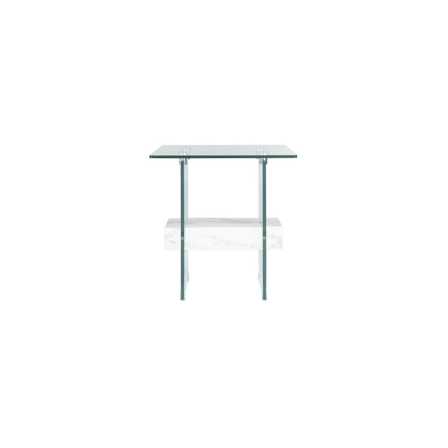 Kayley Square Glass and Faux White Marble Accent Table