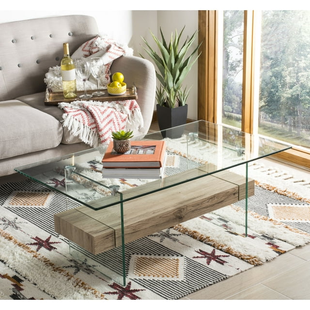 SAFAVIEH Kayley Rectangular Modern Glass Coffee Table, Natural