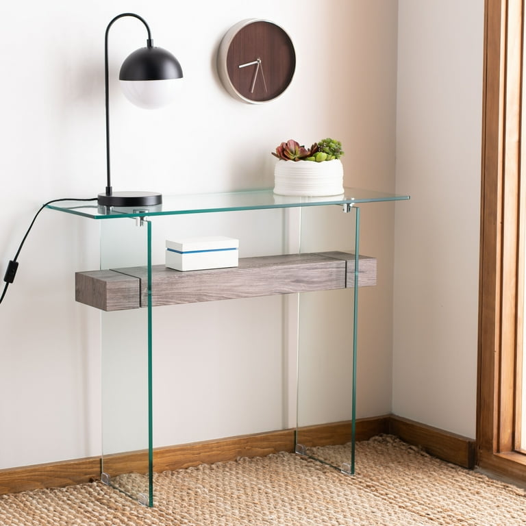 SAFAVIEH Kayley Rectangular Modern Glass Console Table Grey Oak