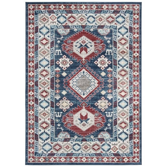 SAFAVIEH Kazak Benson Geometric Area Rug, Navy/Red, 4' x 6'