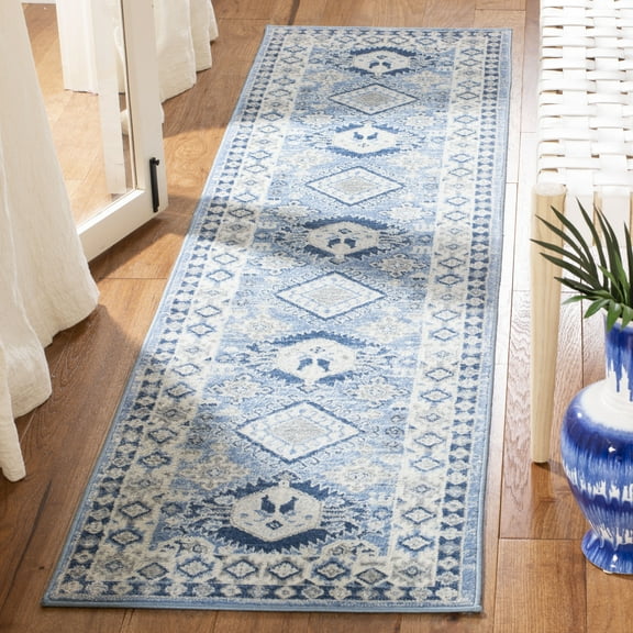 SAFAVIEH Kazak Benson Geometric Runner Rug, Blue/Cream, 2' x 8'