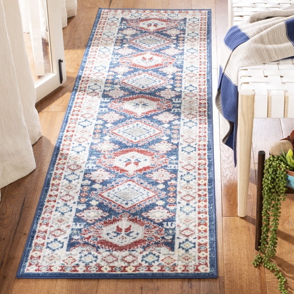 SAFAVIEH Kazak Benson Geometric Runner Rug, Navy/Red, 2' x 8'