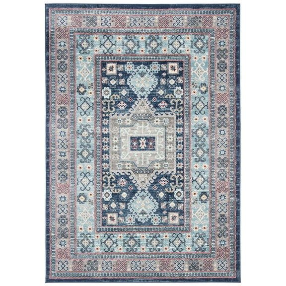 SAFAVIEH Kazak Caymen Geometric Area Rug, Blue/Cream, 4' x 6'