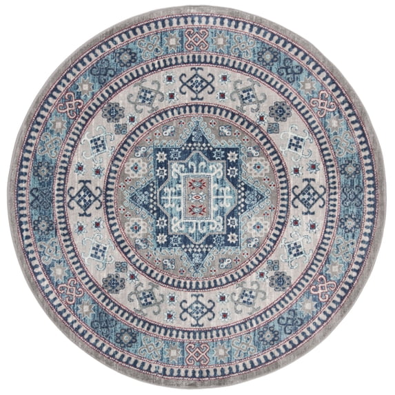 SAFAVIEH Kazak Caymen Geometric Area Rug, Grey/Blue, 6'7" x 6'7" Round