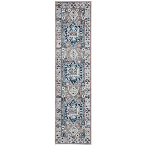 SAFAVIEH Kazak Caymen Geometric Runner Rug, Grey/Blue, 2' x 8'