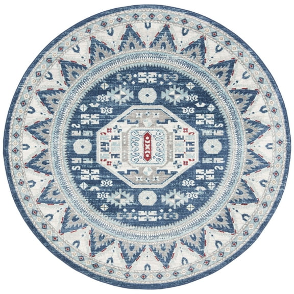 SAFAVIEH Kazak Diarmait Geometric Area Rug, Blue/Cream, 6'7" x 6'7" Round