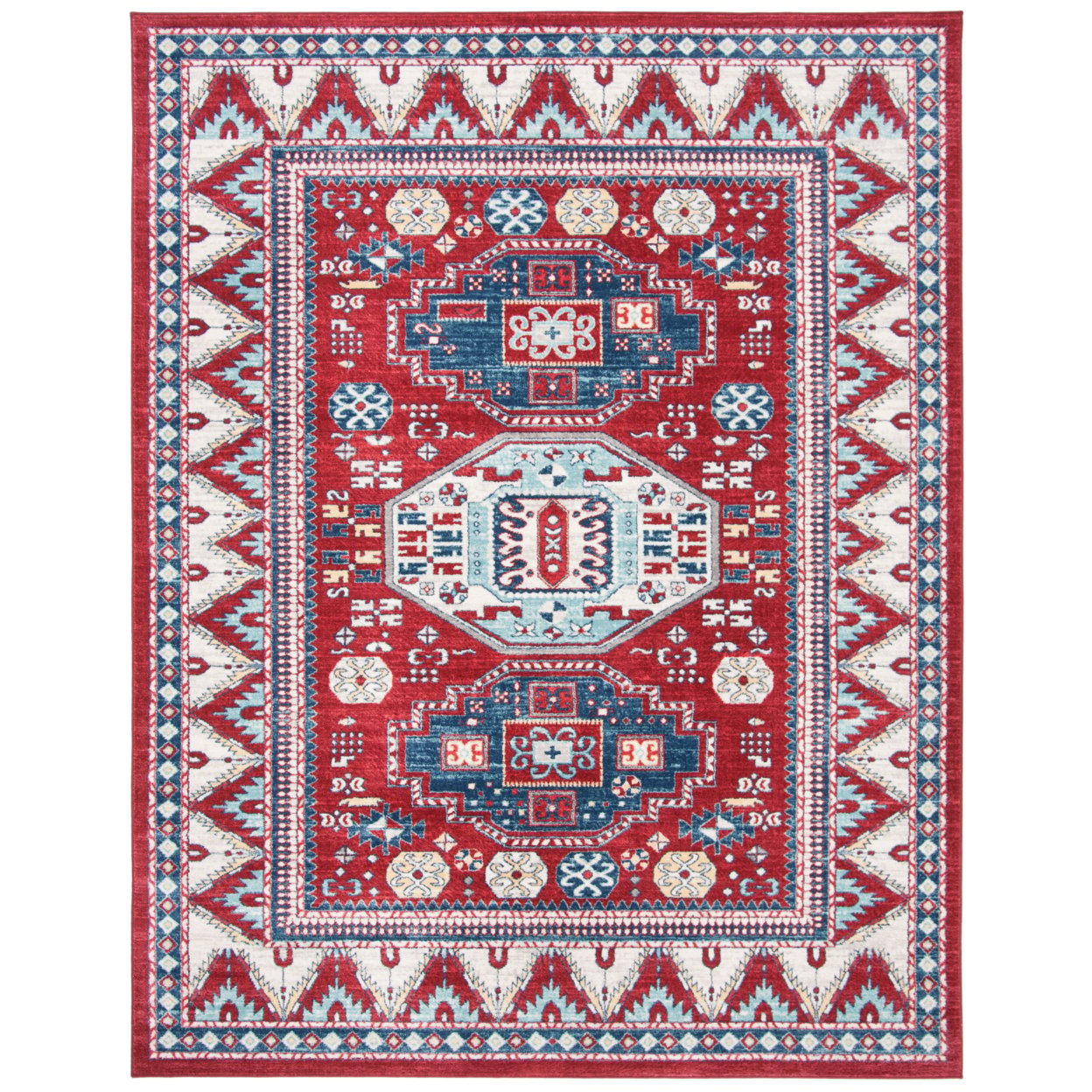 thumbnail image 1 of SAFAVIEH Kazak Diarmait Geometric Area Rug, Red/Blue, 9' x 12', 1 of 9