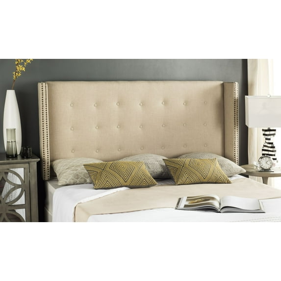 SAFAVIEH Keegan Winged Tufted Headboard with Nail Heads, Full, Hemp