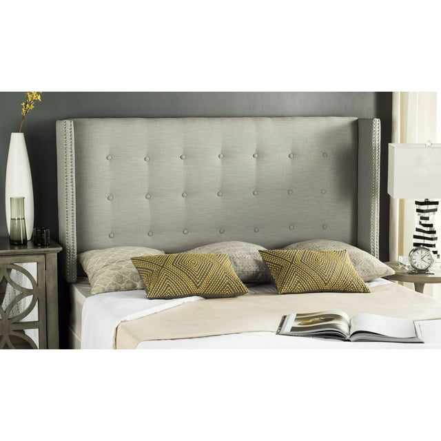 SAFAVIEH Keegan Winged Tufted Headboard with Nail Heads, Queen, Silver
