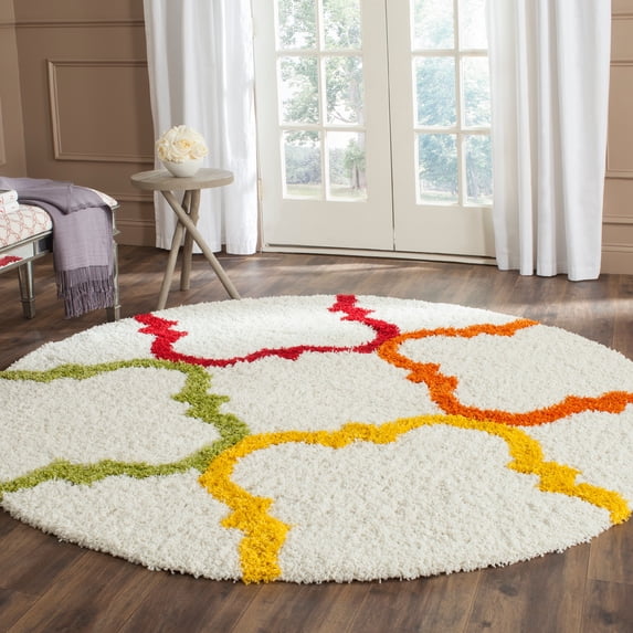 SAFAVIEH Keeleigh Geometric Quatrefoil Kids Shag Area Rug, Ivory/Multi, 6'7" x 6'7" Round