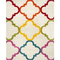 SAFAVIEH Keeleigh Geometric Quatrefoil Kids Shag Area Rug, Ivory/Multi, 8'6" x 12'