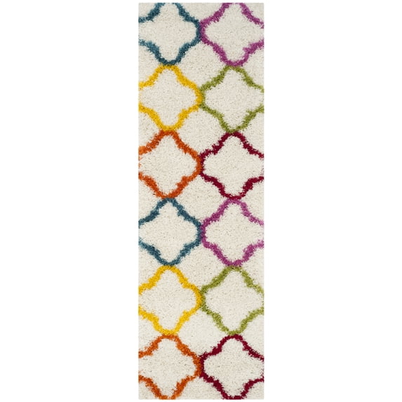 SAFAVIEH Keeleigh Geometric Quatrefoil Kids Shag Runner Rug, Ivory/Multi, 2'3" x 9'