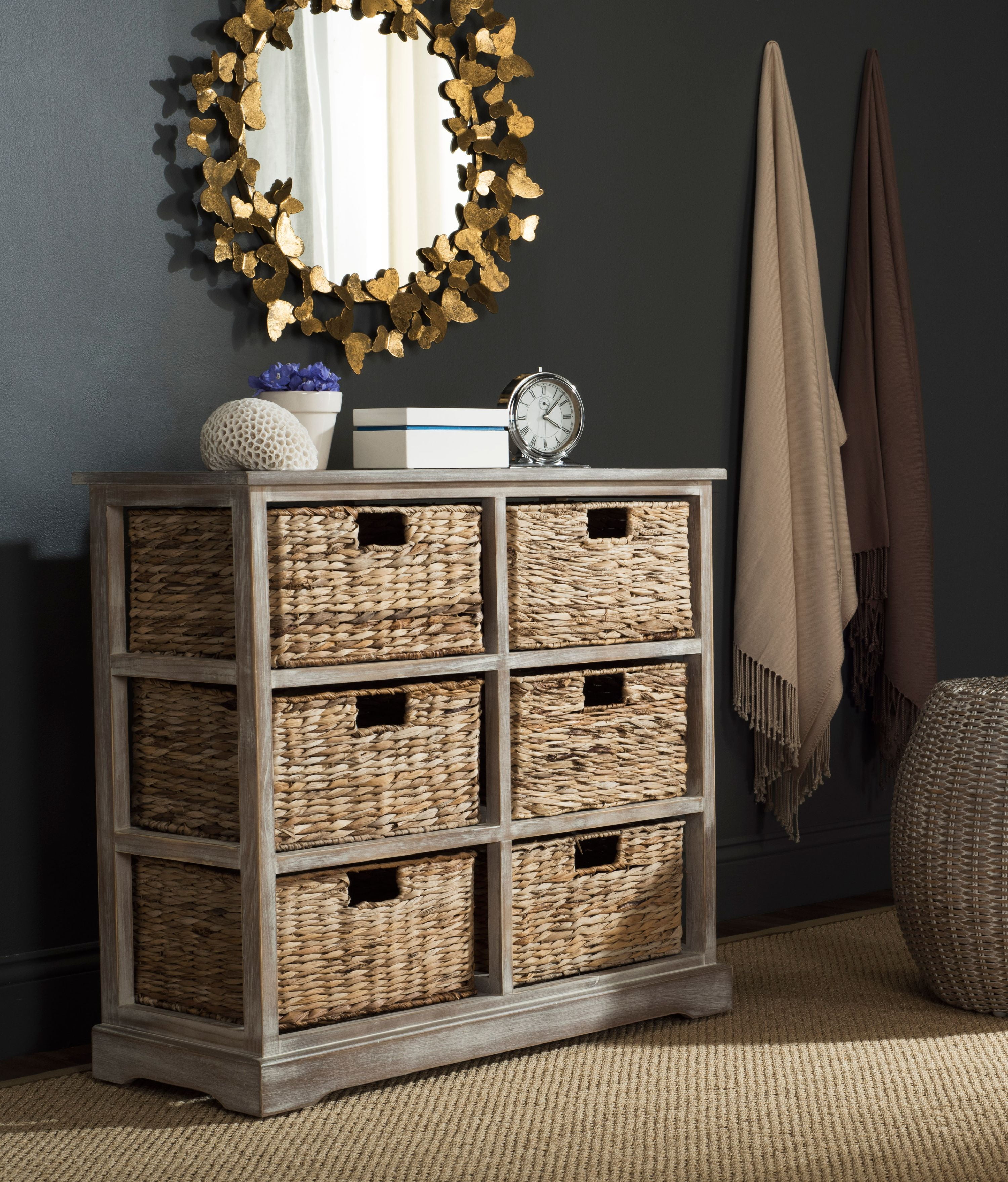 SAFAVIEH Keenan Nautical 6 Wicker Basket Storage Chest Vintage White