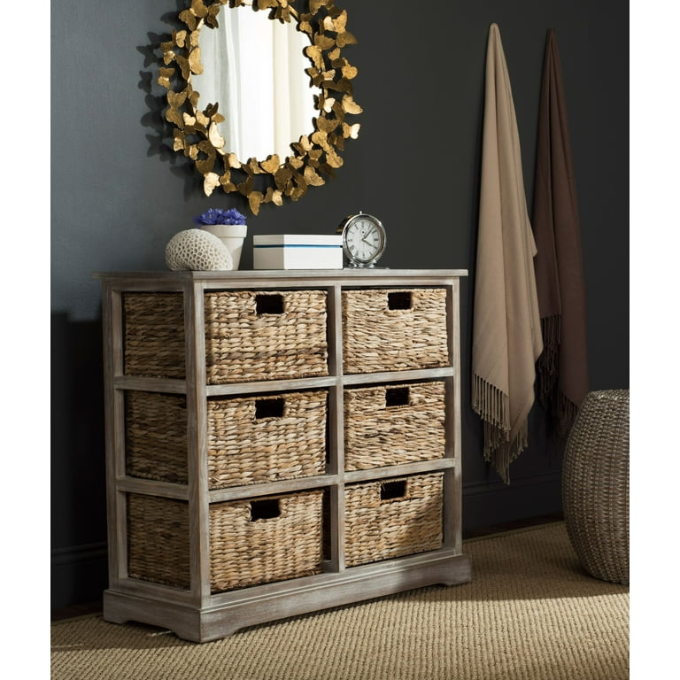 Distressed Black Keenan Storage Chest with Wicker Drawers