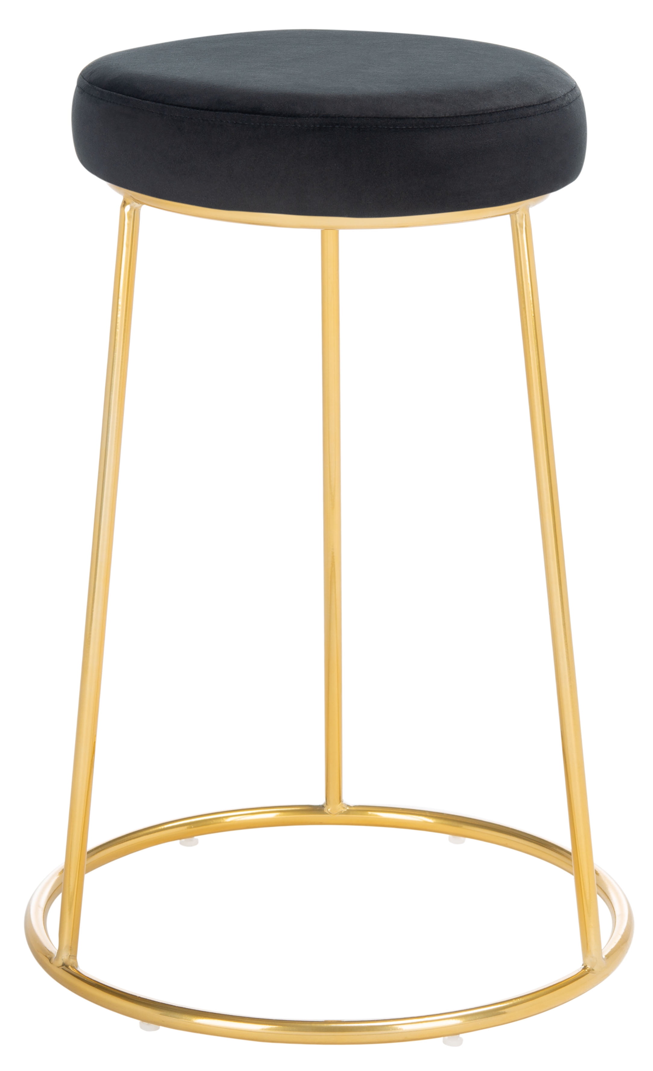 Kellie Black Velvet and Gold Metal Round Counter Stool