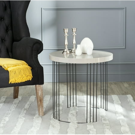 SAFAVIEH Kelly Mid Century Solid Lacquer Side Table, Taupe/Black