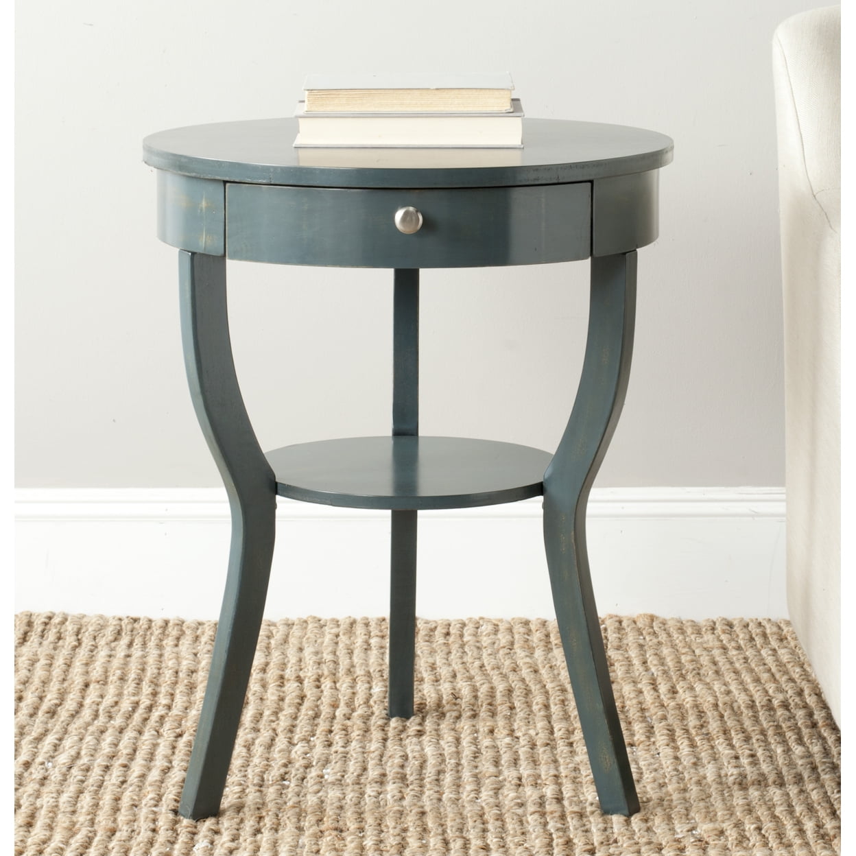Kendra Round Dark Teal Wood and Metal Accent Table