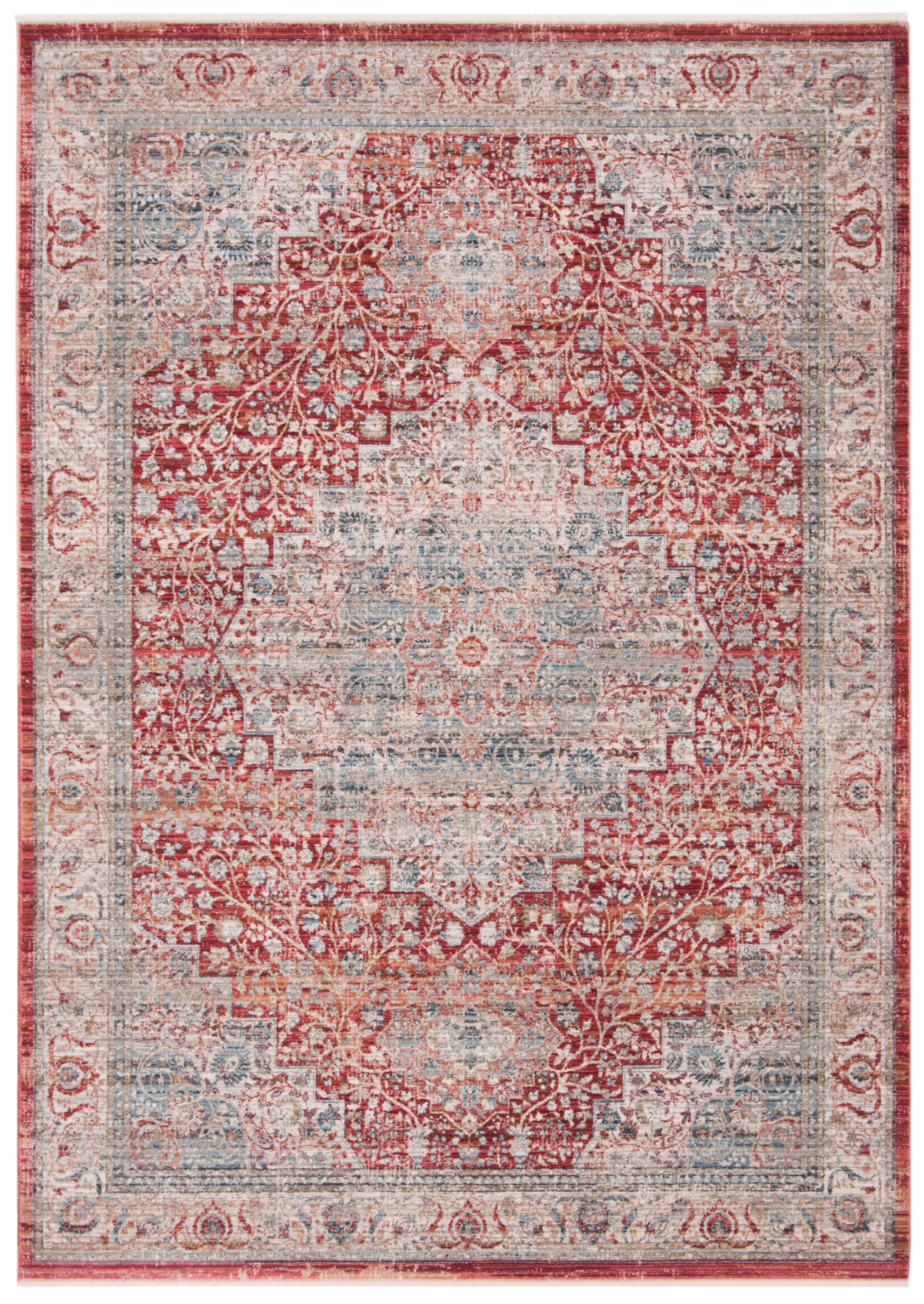 Kenitra Blue and Red Medallion Synthetic Area Rug 8' x 10'