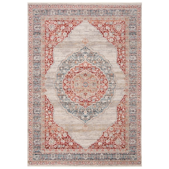 SAFAVIEH Kenitra Flowers Floral Bordered Polyester Area Rug, Ivory/Red, 4' x 6'