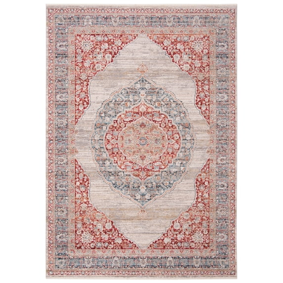 SAFAVIEH Kenitra Flowers Oriental Polyester Area Rug, Ivory/Red, 10' x 14'
