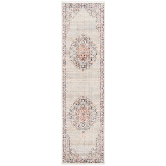 SAFAVIEH Kenitra Flowers Oriental Polyester Runner Rug, Grey/Blue, 2'2" x 8'