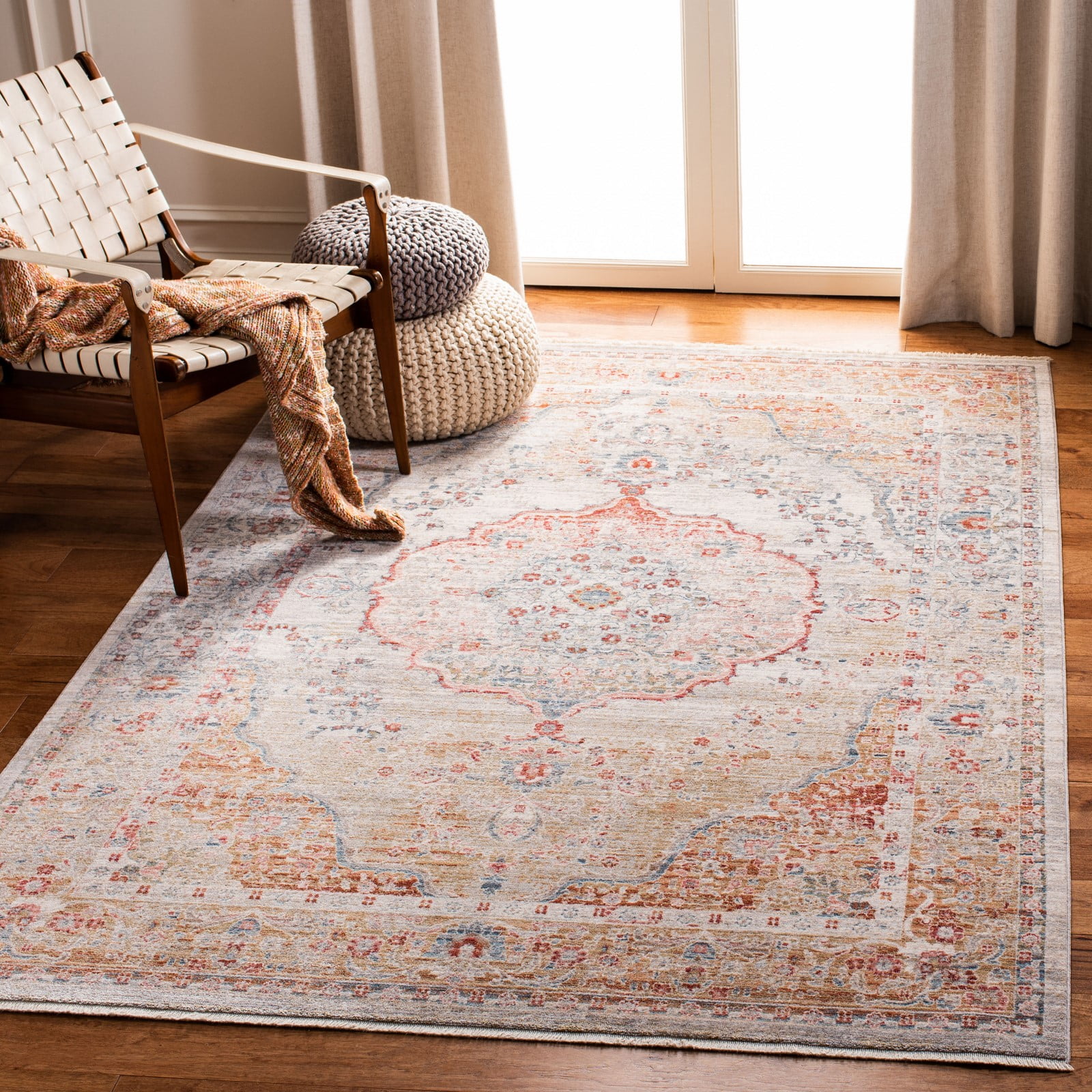 SAFAVIEH Kenitra Georgiana Distressed Polyester Area Rug, Grey/Light Blue, 3' x 5'