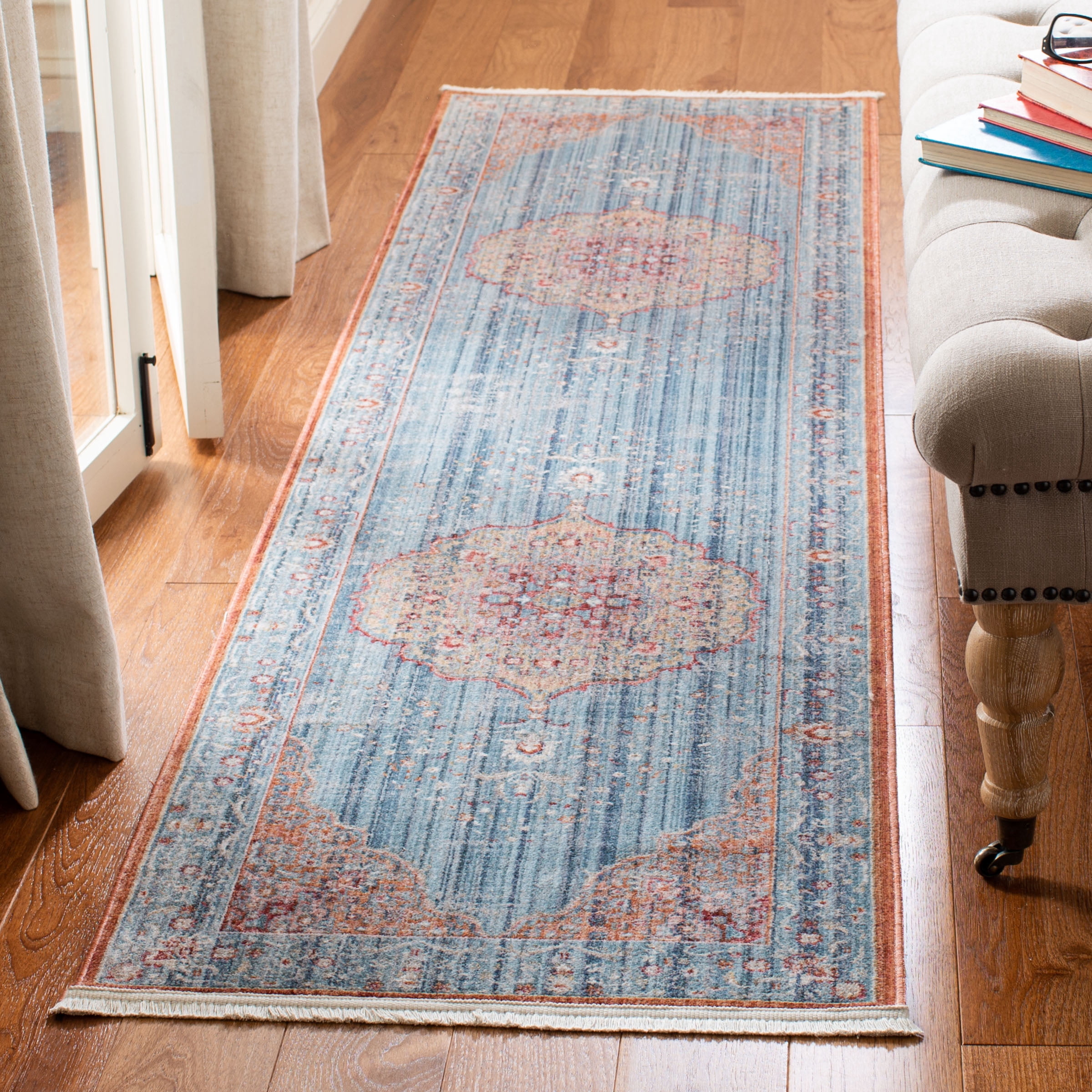 Polyester Runner Rugs SAFAVIEH Kenitra Georgiana Distressed Polyester Runner Rug, Blue/Red, 2 ...