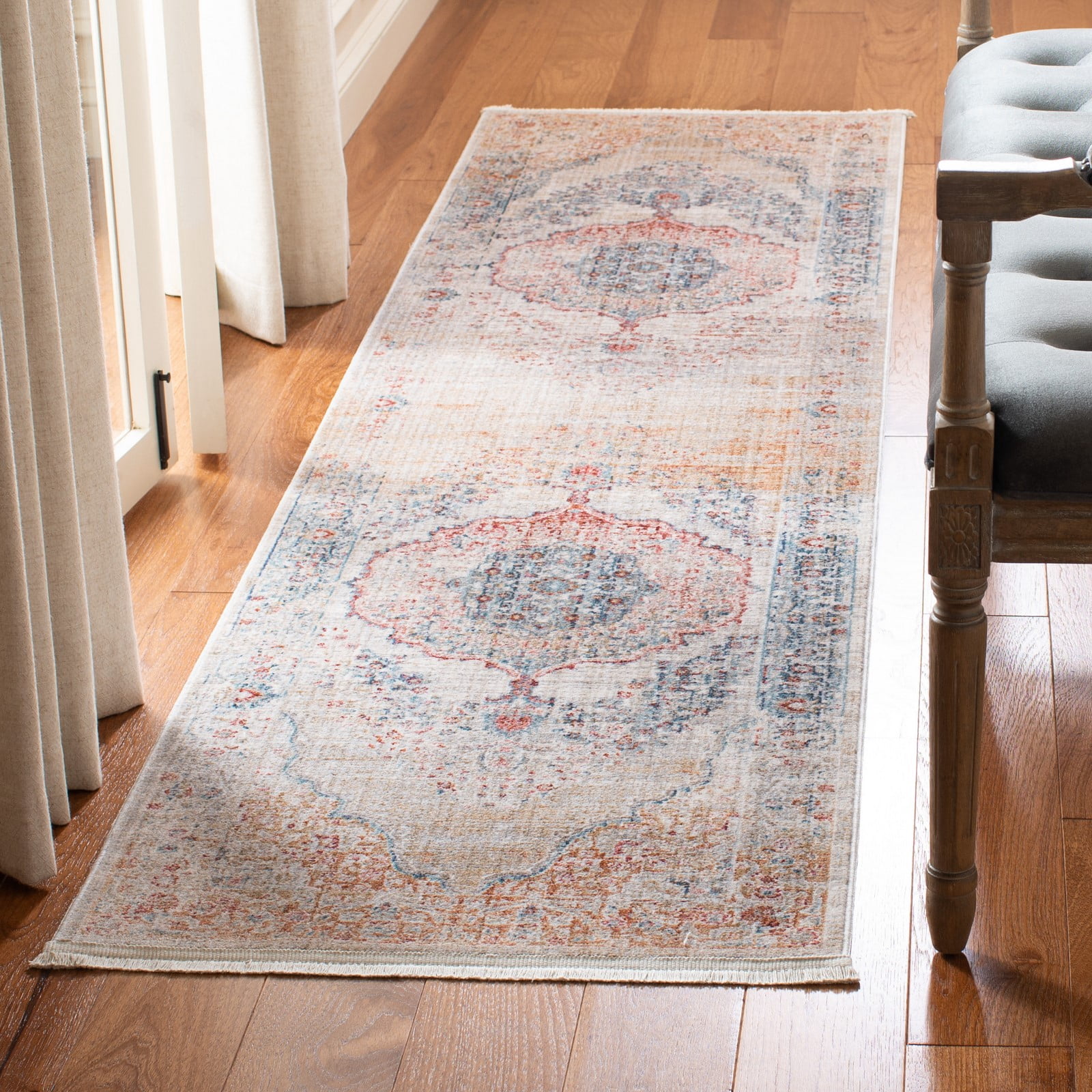 Polyester Runner Rugs SAFAVIEH Kenitra Georgiana Distressed Polyester Runner Rug, Grey/Light ...