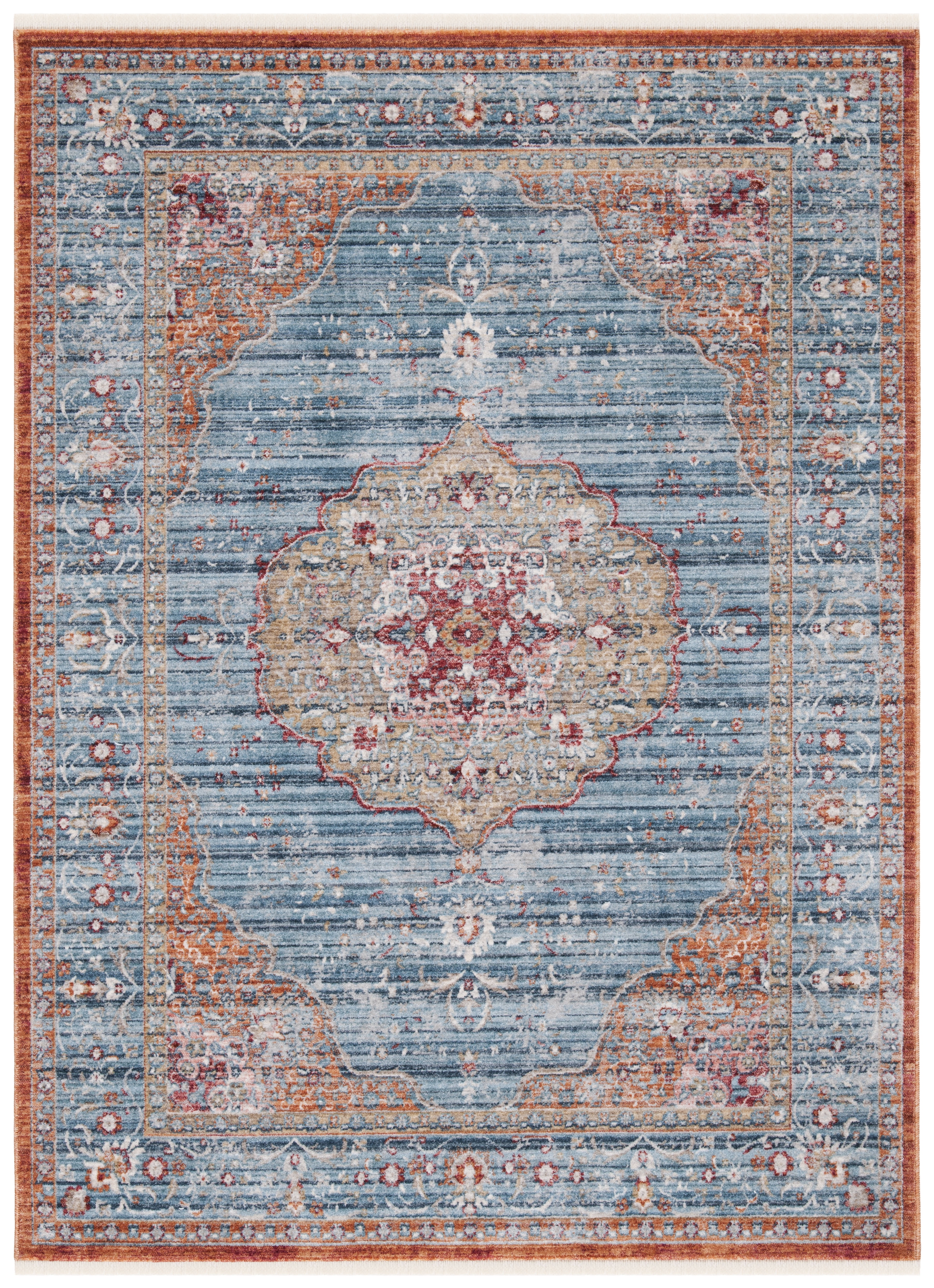 Kenitra Blue and Red Vintage-Style Non-Slip Rug