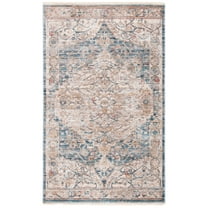SAFAVIEH Kenitra Jermaine Oriental Polyester Area Rug, Blue/Ivory, 3' x 5'