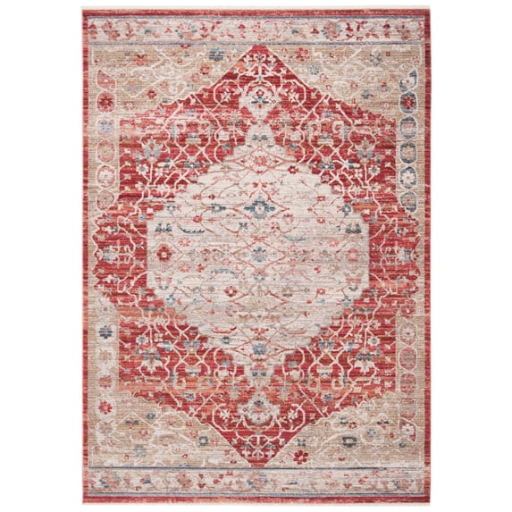 SAFAVIEH Kenitra Jermaine Oriental Polyester Area Rug, Red/Beige, 10' x 14'