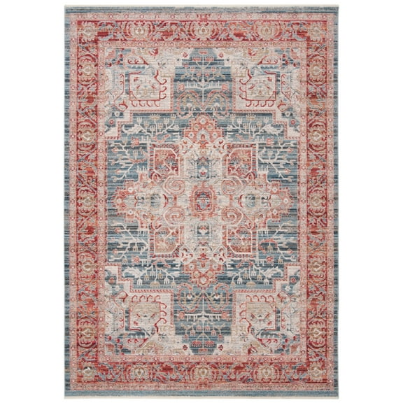 SAFAVIEH Kenitra Linton Oriental Polyester Area Rug, Blue/Red, 8' x 10'