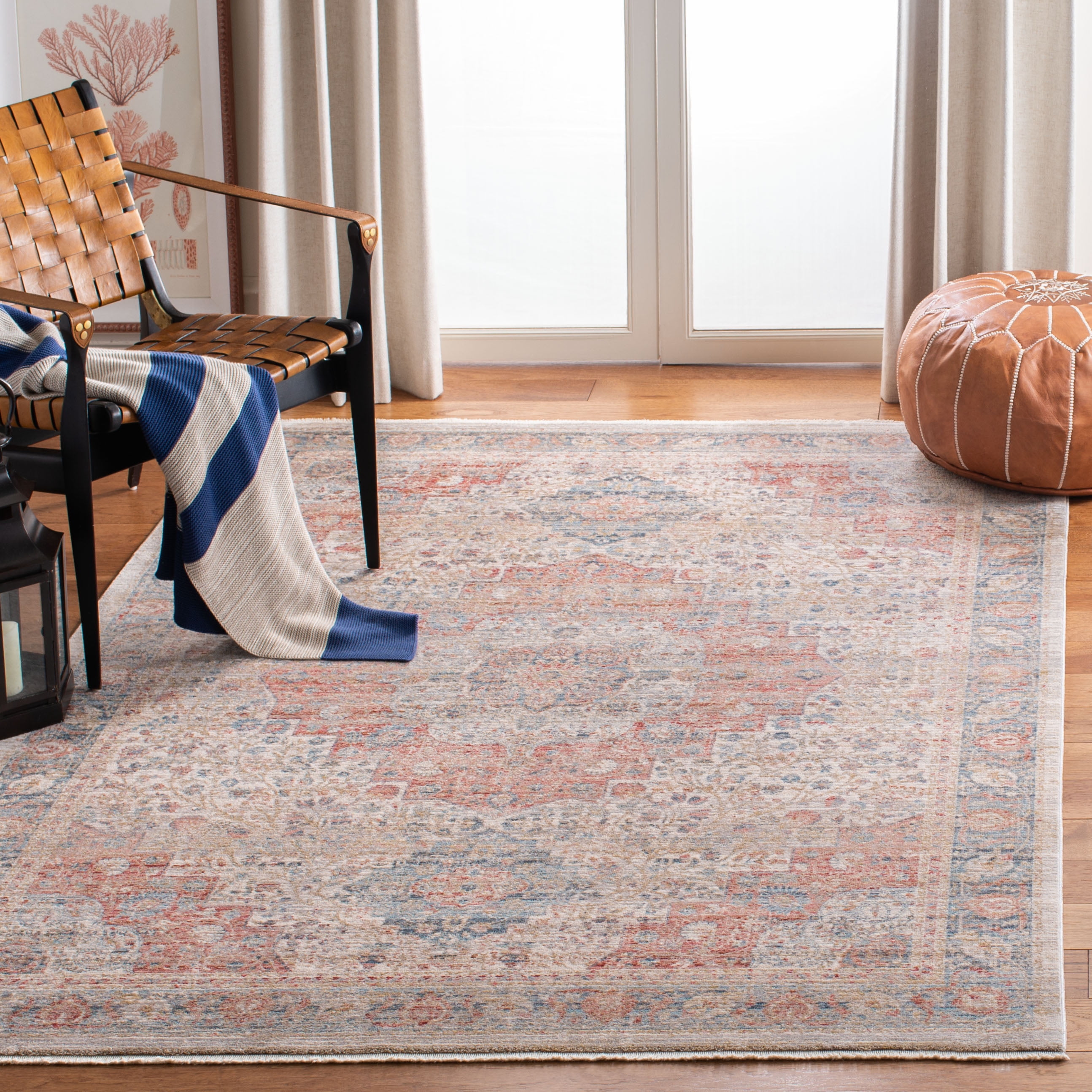 Ivory Silken Vintage-Style Rectangular Rug with Fringed Edges