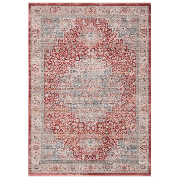 SAFAVIEH Kenitra Zlata Floral Bordered Polyester Area Rug, Red/Blue, 4' x 6'