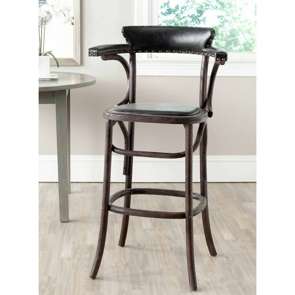 SAFAVIEH Kenny Rustic Bar Stool w/ Brass Nail Heads, Antique Black