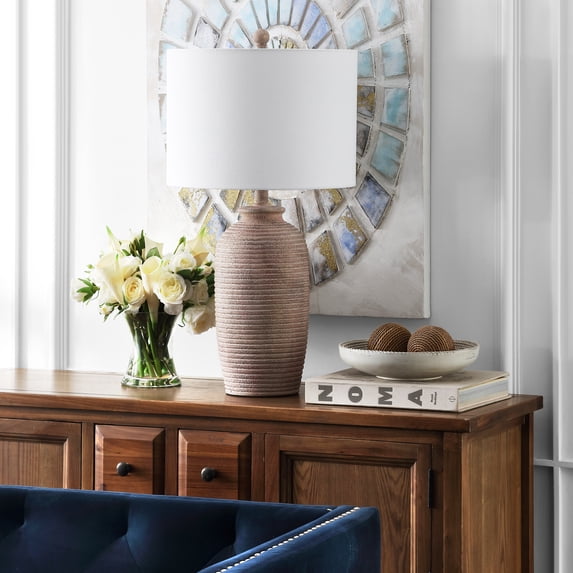 SAFAVIEH Kensen 27.5 in. H Rustic Table Lamp, Sandy Pearl