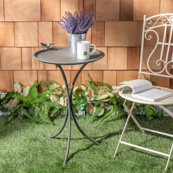 SAFAVIEH Kensi Solid Rustic Outdoor Patio Bird Bath, Antique Grey