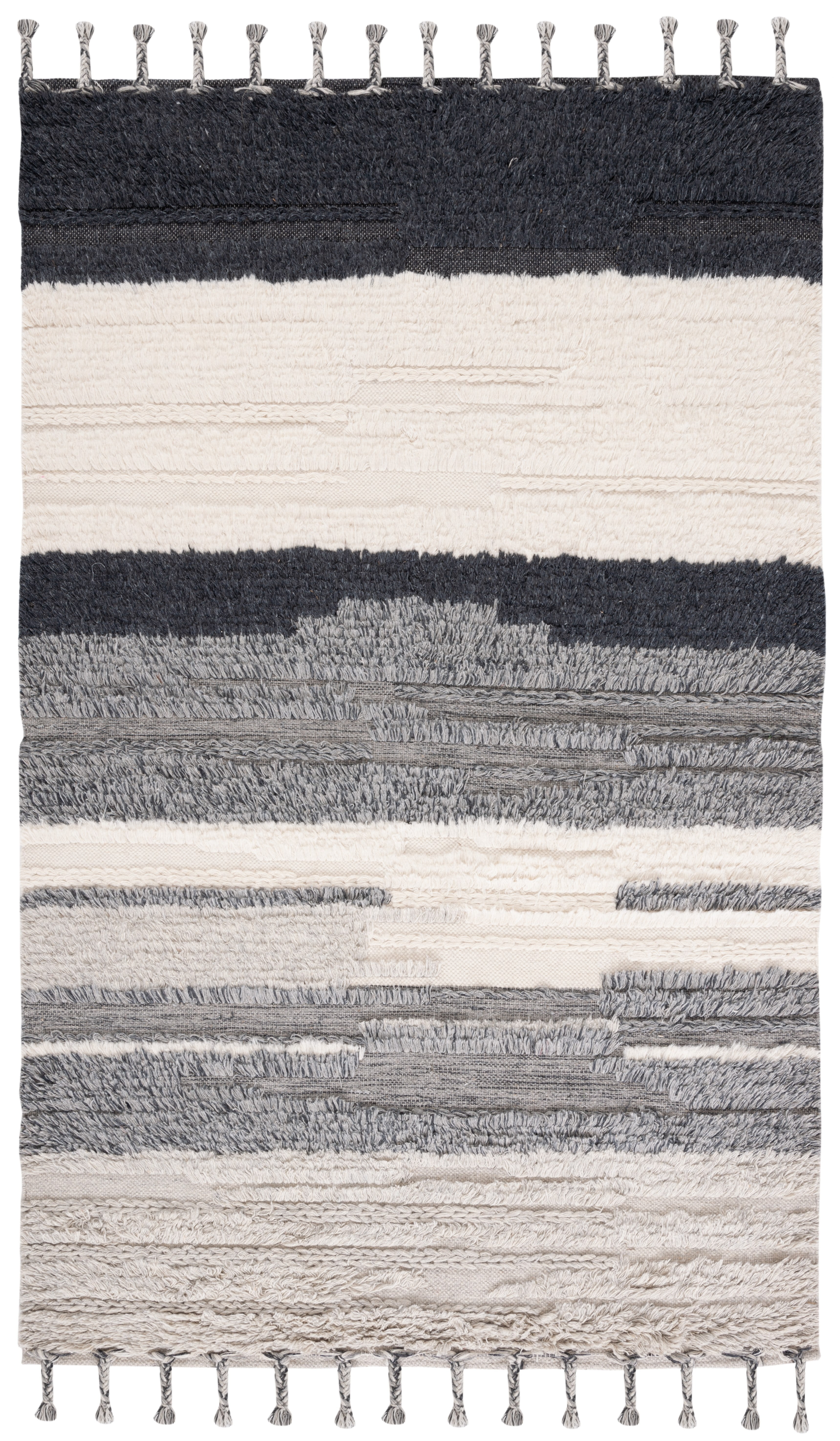 Kenya Hand-Knotted Gray Wool Striped Area Rug
