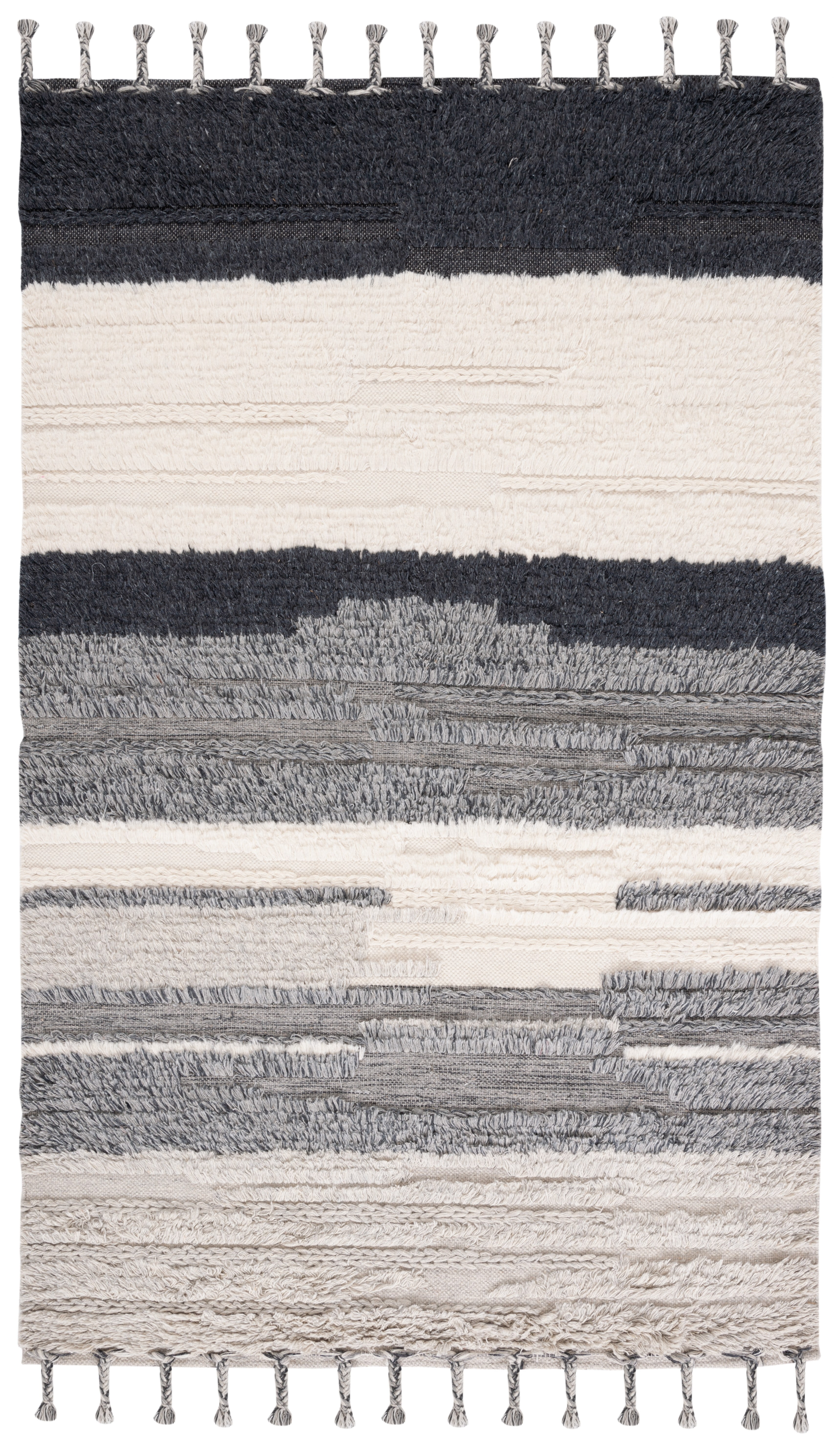 SAFAVIEH Kenya Adrasteia Striped Wool Area Rug, Ivory/Grey, 6' x 9'