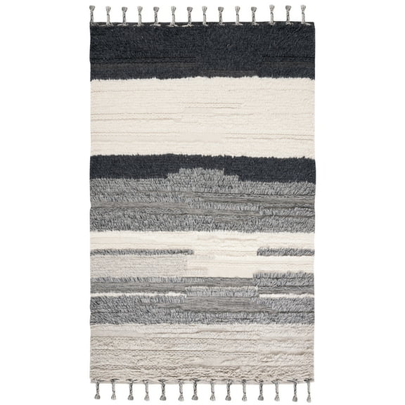SAFAVIEH Kenya Adrasteia Striped Wool Area Rug, Ivory/Grey, 6' x 9'