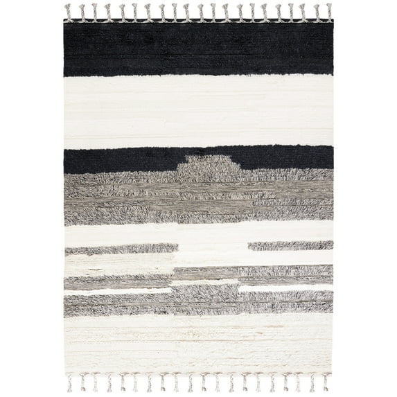 SAFAVIEH Kenya Adrasteia Striped Wool Area Rug, Ivory/Grey, 9' x 12'